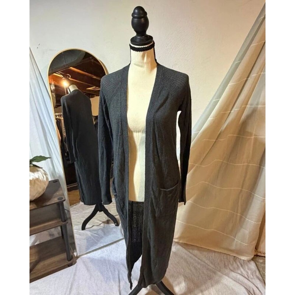 Mossimo Grey Long Duster Cardigan Size XS Open Front Pockets Maxi Sweater
